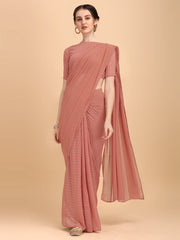 Rust Striped Sequinned Saree - Inddus.com