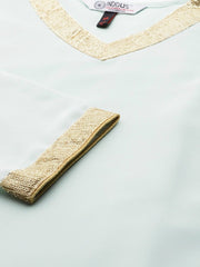 Sage Green Embroidered Kurta with Sharara and Dupatta - inddus-us