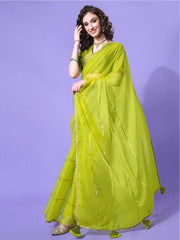 Sangria Green Solid Gotta Detailing Saree - Inddus.com