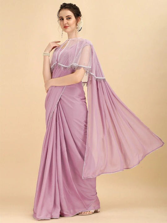 Sangria Purple Silk Blend Saree - Inddus.com