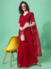 Sangria Red Solid Organza Saree - Inddus.com