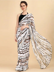 Sangria White Black Striped Tie and Dye Saree With Blouse Piece - Inddus.com