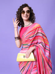 Sangria Women Pink Green Striped Saree - Inddus.com