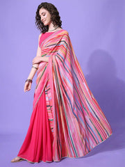 Sangria Women Pink Green Striped Saree - Inddus.com