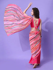 Sangria Women Pink Green Striped Saree - Inddus.com