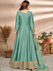 Sea Green Art Silk Partywear Anarkali Suit - Inddus.com
