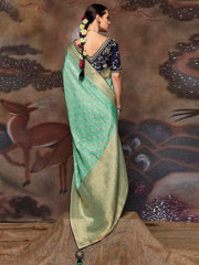 Sea Green Dola Silk Embroidery Saree - Inddus.com