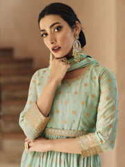 Sea Green Georgette Festive Wear Anarkali Suit - Inddus.com