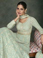 Sea Green Georgette Partywear Gown - Inddus.com