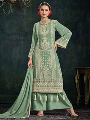 Sea Green Georgette Partywear Palazzo-Suit - Inddus.com