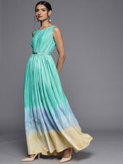 Sea Green & Turquoise Blue Colourblocked Maxi Dress - Inddus.com