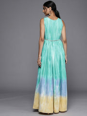 Sea Green & Turquoise Blue Colourblocked Maxi Dress - Inddus.com