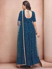 Sequin Embellished Fit & Flare Ethnic Dress With Dupatta - Inddus.com
