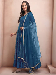 Sequin Embellished Fit & Flare Ethnic Dress With Dupatta - Inddus.com