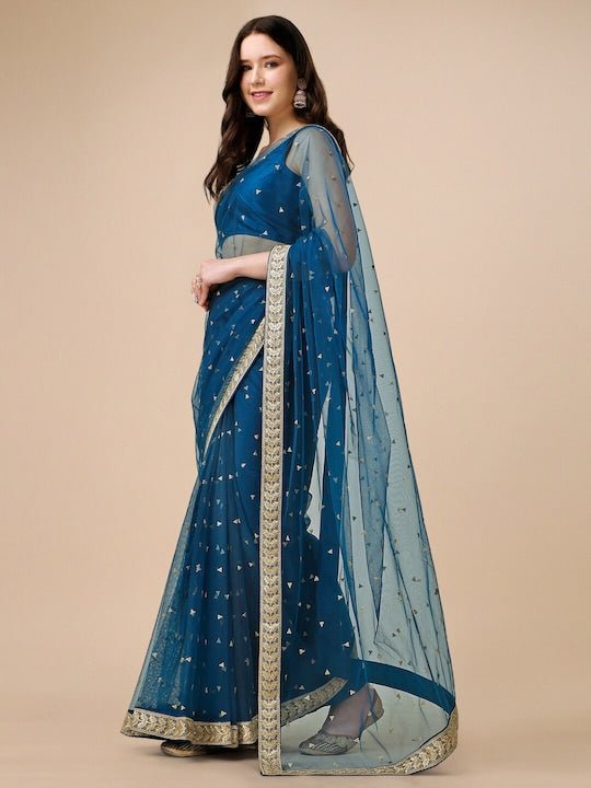 Sequinned Embroidered Net Saree