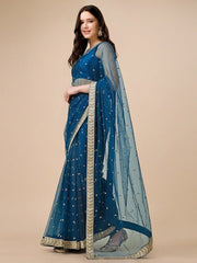 Sequinned Embroidered Net Saree - Inddus.com