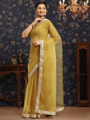 Sequinned Embroidered Organza Saree - Inddus.com