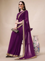 Sequinned Embroidered Saree - Inddus.com
