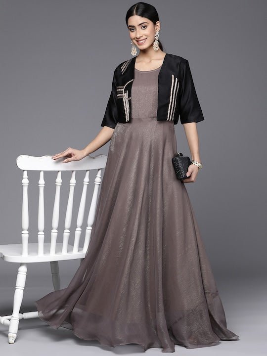 Shimmer Ethnic Gown With Jacket - Inddus.com