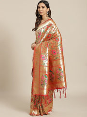 Silk Blend Gold Traditional Saree - inddus-us