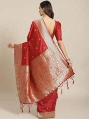 Silk Blend Maroon Traditional Saree - inddus-us
