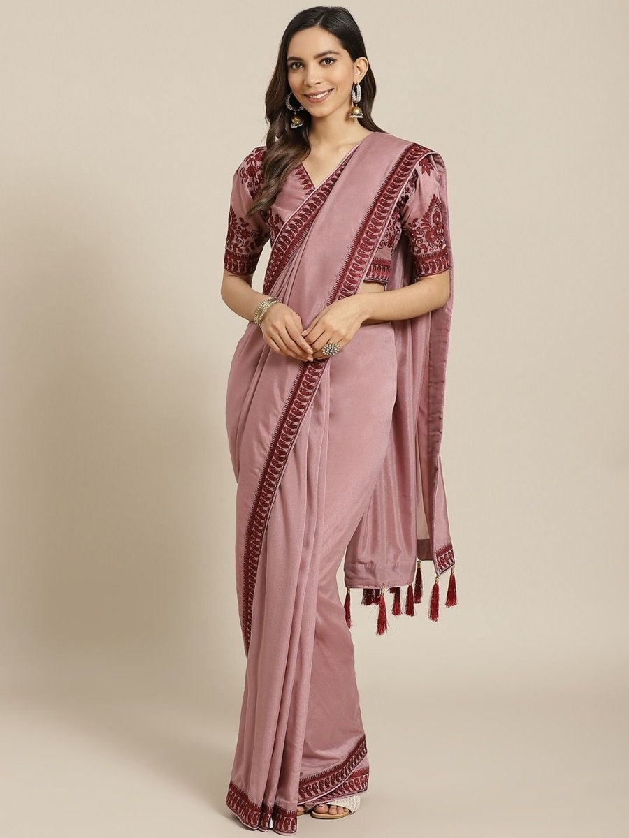 Silk Blend Mauve Traditional Saree - inddus-us