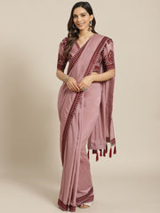 Silk Blend Mauve Traditional Saree - inddus-us