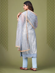 Sky Blue Embroidered Festive-Wear Straight-Cut-Suit - Inddus.com