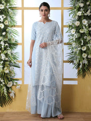 Sky Blue Georgette Cord Embroidered Gharara - inddus-us