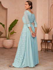 Sky Blue Georgette Festive Gown - Inddus.com