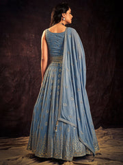 Sky Blue Georgette Festive-Wear Anarkali-Suit - Inddus.com