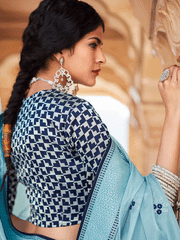Sky Blue Silk Embellished Saree - Inddus.com