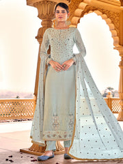 Sky Blue Viscose Georgette Designer Pakistani Style Suit - Inddus.com
