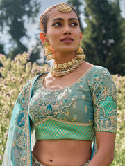 Sky Green Silk Embroidered Lehenga Choli - Inddus.com
