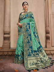 Sky Green Silk Woven Saree - inddus-us
