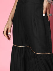 Solid Cotton Blend Scalloped Edge Kurta Set - Inddus.com