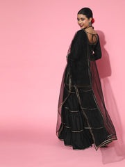 Solid Cotton Blend Scalloped Edge Kurta Set - Inddus.com