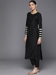 Solid Lace Detailing Kurta with Trouser and Dupatta - Inddus.com