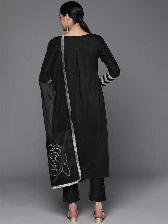 Solid Lace Detailing Kurta with Trouser and Dupatta - Inddus.com
