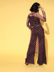 Solid Net Sheer Kurta Set - Inddus.com