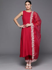 Solid Regular Kurta with Trousers & With Dupatta - Inddus.com