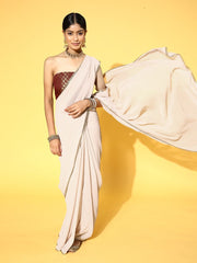 Solid Saree with Embellished border - Inddus.com