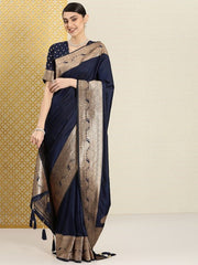 Solid Zari Satin Banarasi Saree - Inddus.com