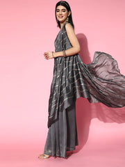 Steel Grey Palazzo Saree with Blouse Piece - Inddus.com