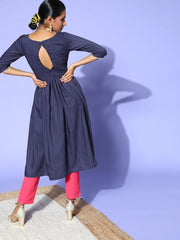 Stunning Blue Cotton All in the Details Kurta - Inddus.com