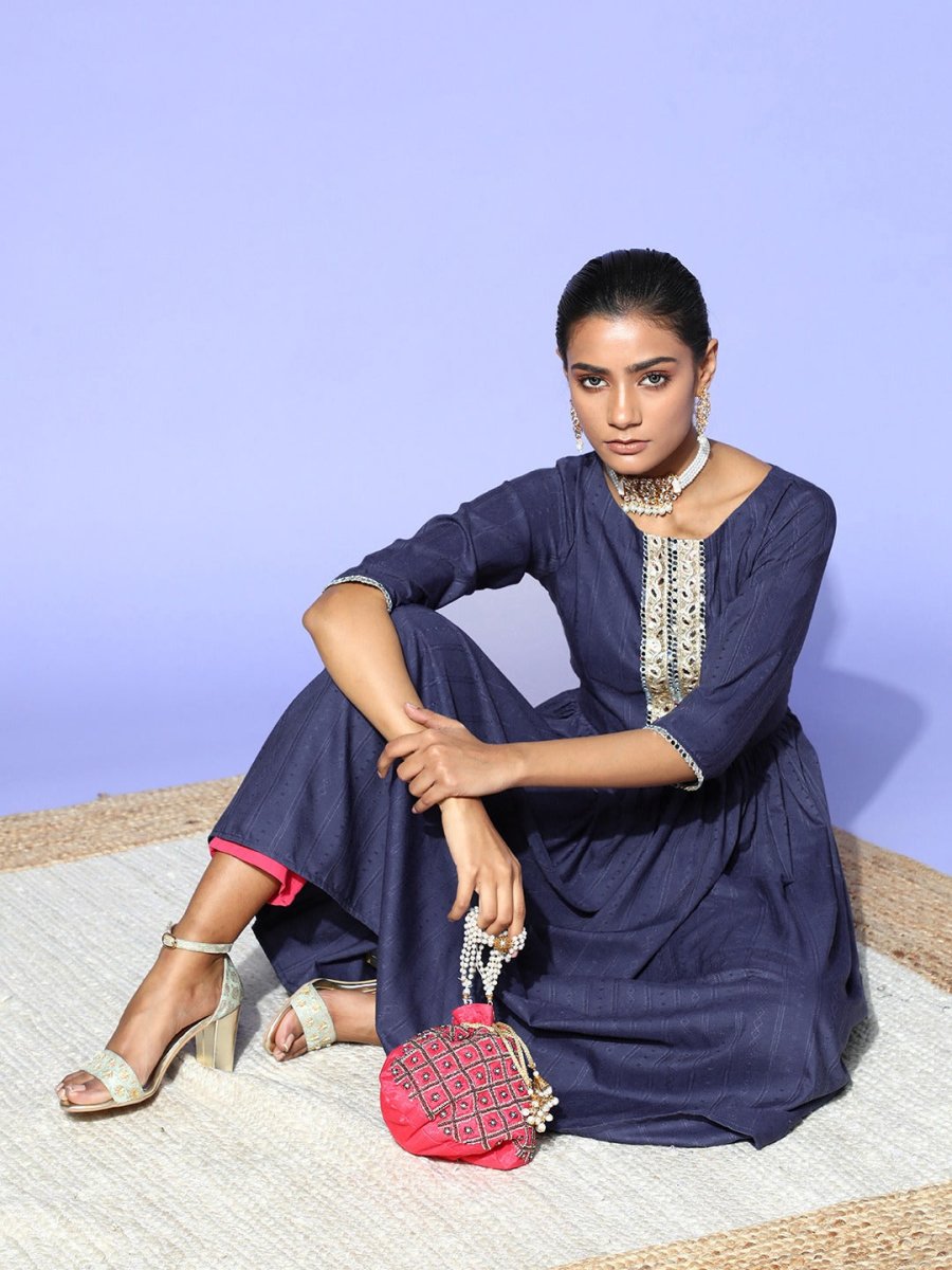 Stunning Blue Cotton All in the Details Kurta - Inddus.com