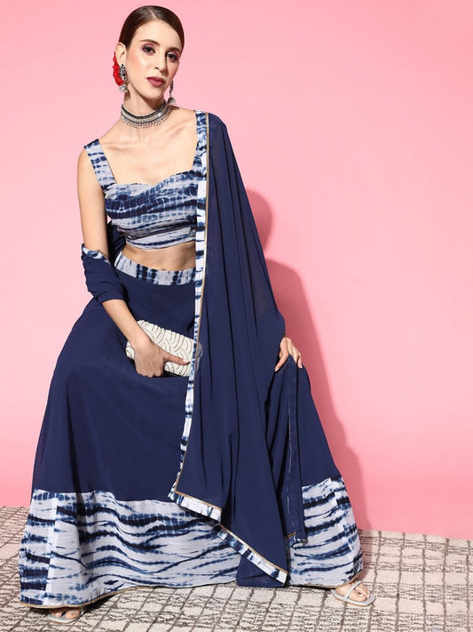 Stunning Blue Dyed Semi-stitched Lehenga Choli With Dupatta - Inddus.com