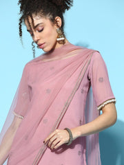 stunning pink poly georgette embroidered kurta set
