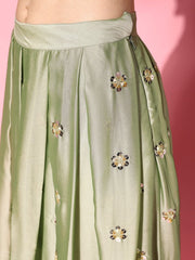 Stylish Green Embroidered Semi-stitched Lehenga Choli With Dupatta - Inddus.com