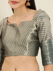 Teal and Gold Zari Woven Ethnic Motifs Organza Saree - Inddus.com